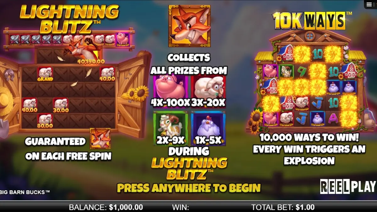 Pemandangan peternakan yang ceria di slot Big Barn Bucks