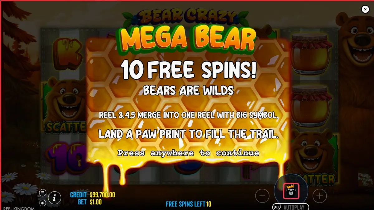 Tampilan visual slot Bear Crazy dengan tema hutan dan beruang